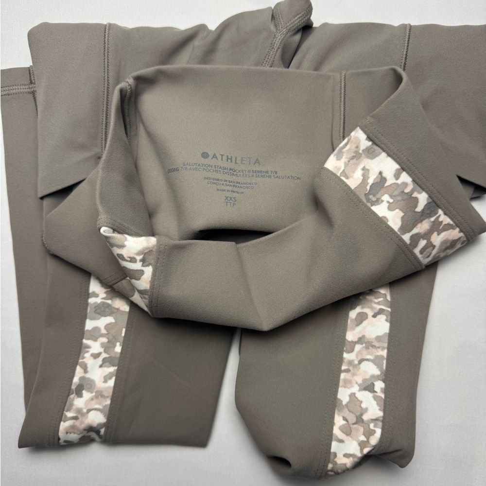 Athleta Olive Camo Stripe Leggings XXS High Rise Pockets